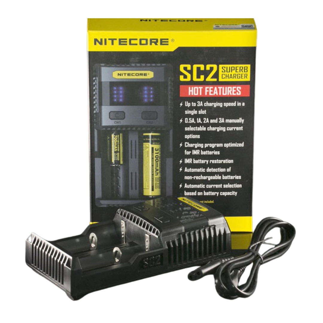  Nitecore SC2 SUPERB - rychlá nabíječka se dvěma pozicemi 3A pro Li-Ion, LiFePo, Ni-MH baterie