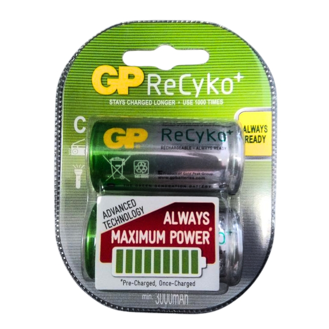 Nabíjecí malý monočlánek vel. C Ni-MH GP ReCyko+ 3000mAh 1 kus- půl balení