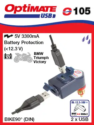 O105 Optimate USB nabíječka s duálním výstupem pro 12V DIN zásuv